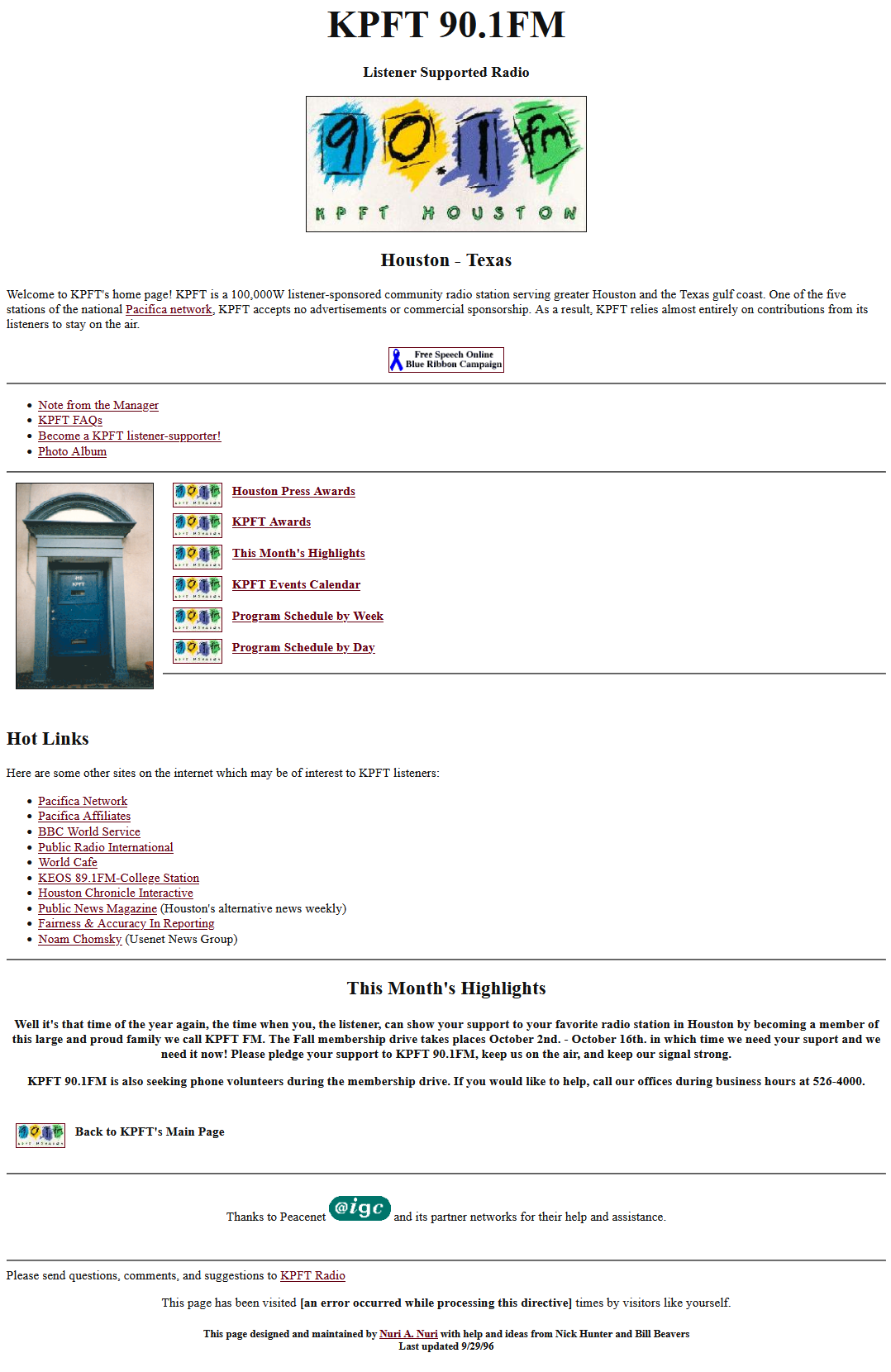 screenshot of kpft.org nov 8, 1996